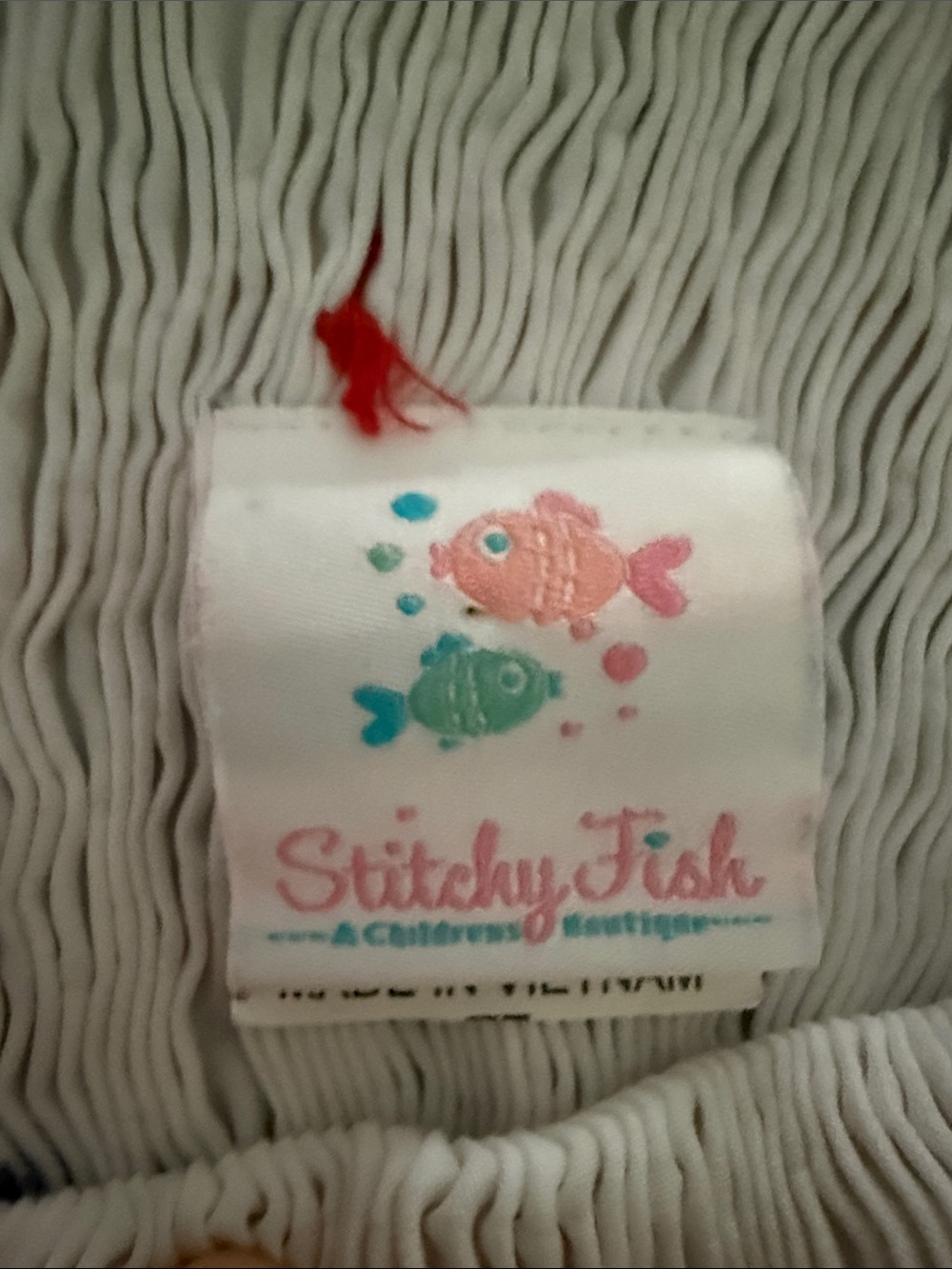 Stitchy Fish Red White and Blue Sundress with Red Gingham Tie Straps - Picture 2 of 6